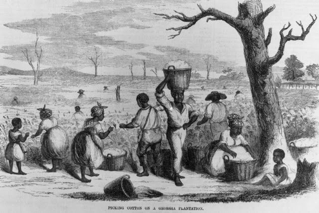 Esclavos en una plantación de algodón en Estados Unidos