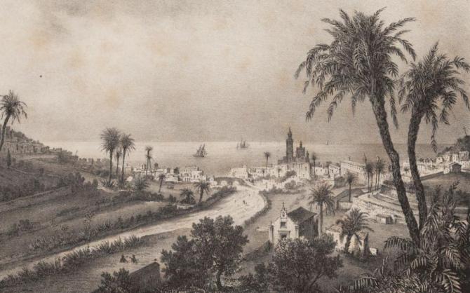 Vista de la ciudad de Las Palmas (Berthelot 1839)