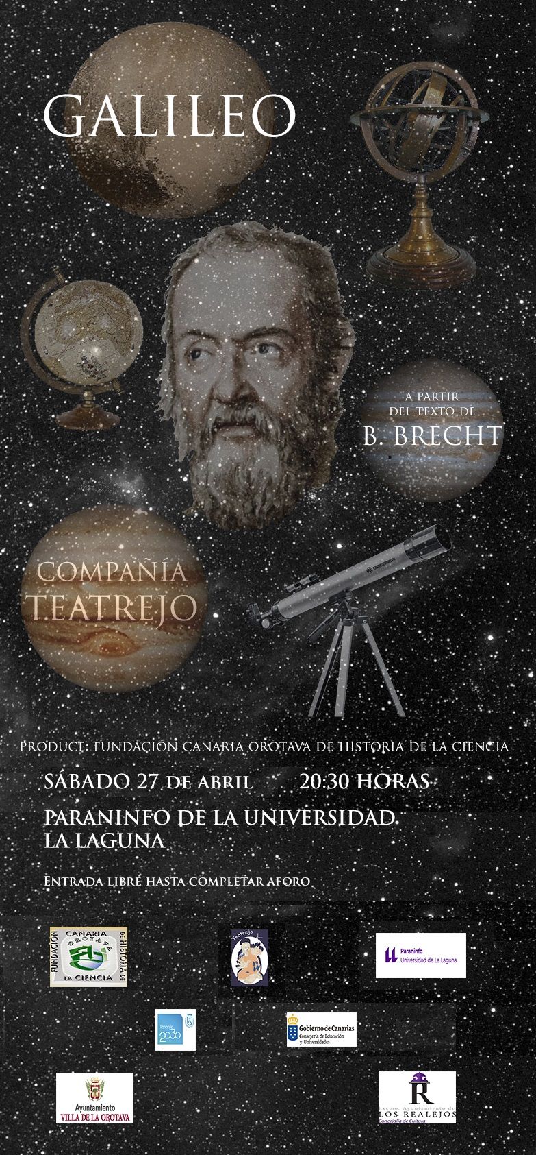 Nuevo cartel de la obra Galielo de Teatrejo para el Paraninfo