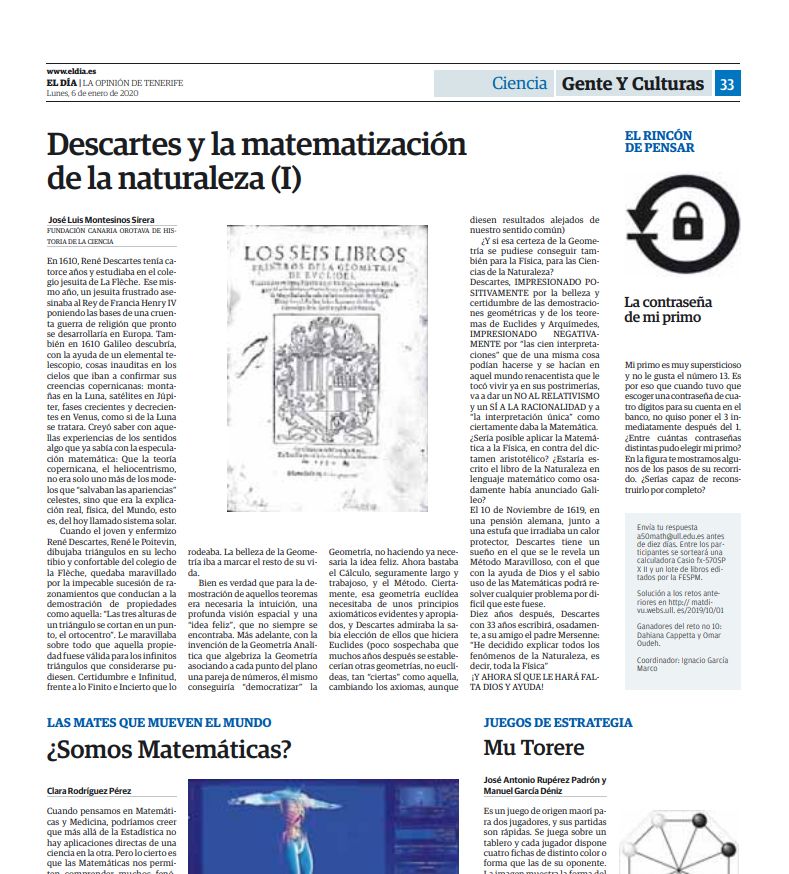 Artículo periódico El Día sobre matemáticas - 25 aniversario estudios Matemáticas ULL -1