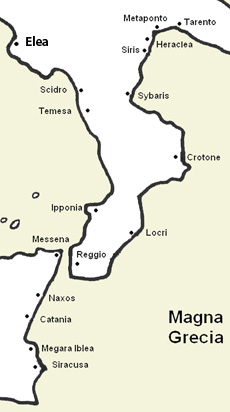Mapa de las colonias griegas al sur de la península Itálica