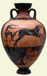 Carro de carreras en una ánfora Panathenaica, ca. 500 a.n.e.