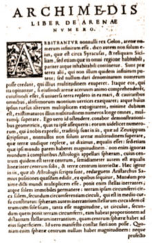 Página del "Arenario" de Arquímedes