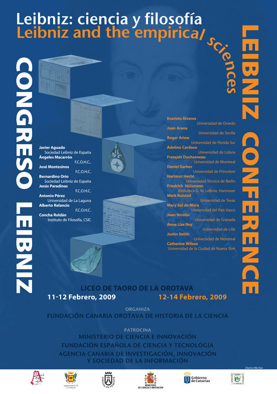 Cartel del CONGRESO INTERNACIONAL LEIBNIZ Y LAS CIENCIAS EMPÍRICAS y del Encuentro asociado Leibniz: ciencia y filosofía